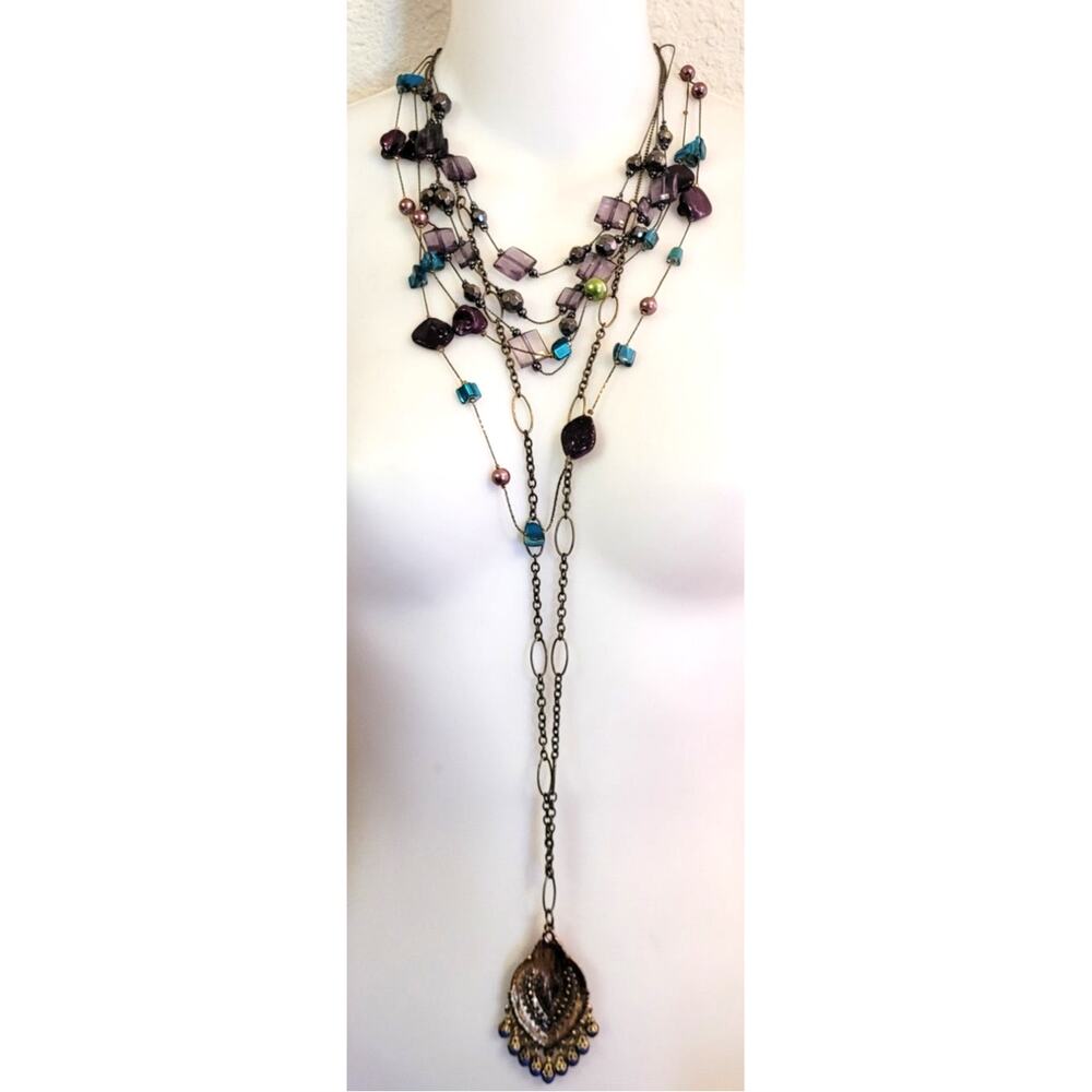 Lot of 3 Vintage Colorful Necklaces Station Long Pendant Y2K 90s 2000s Boho